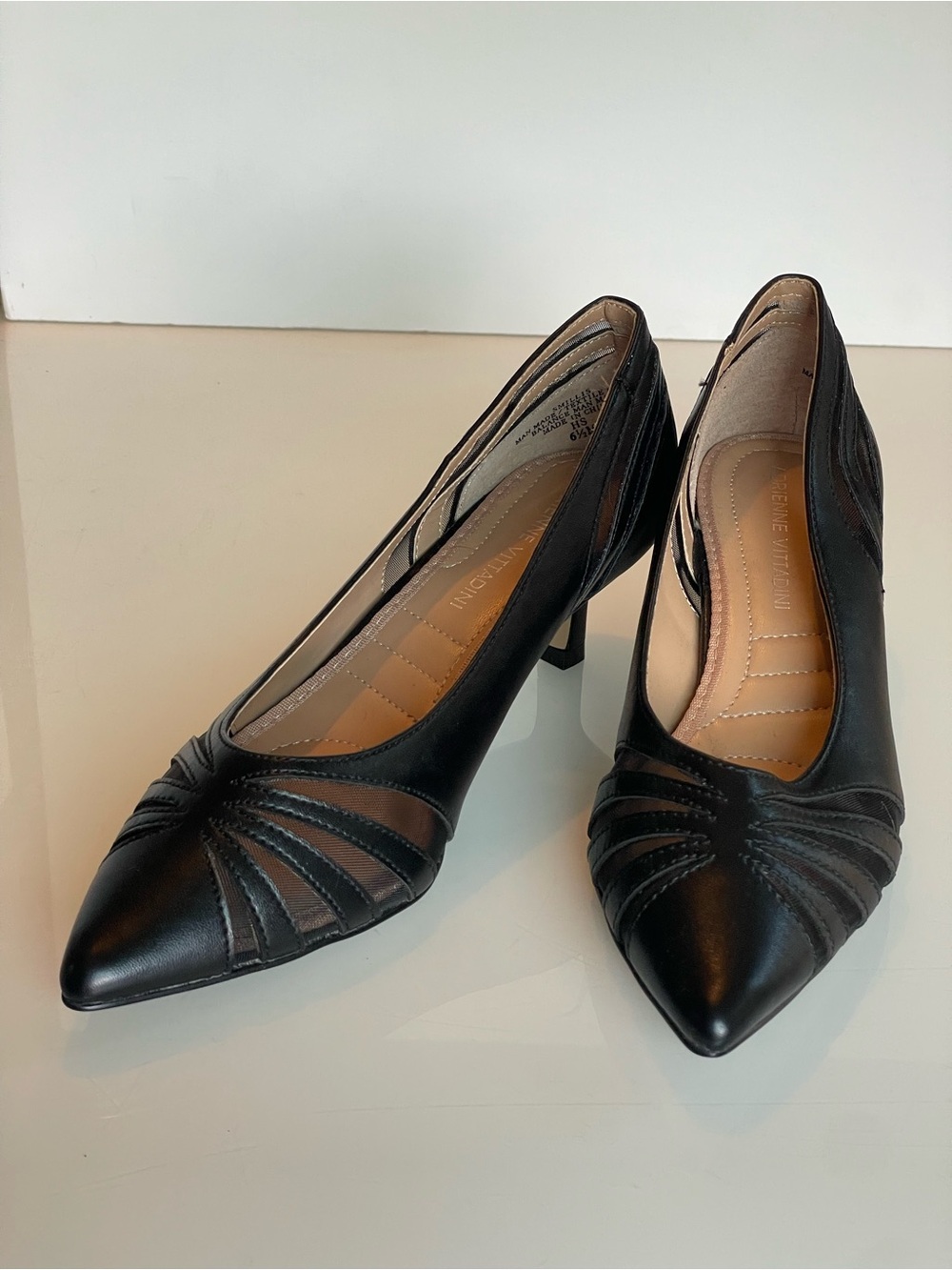 Adrienne Vittadini Black Pointed-Toe Cutout Pumps
